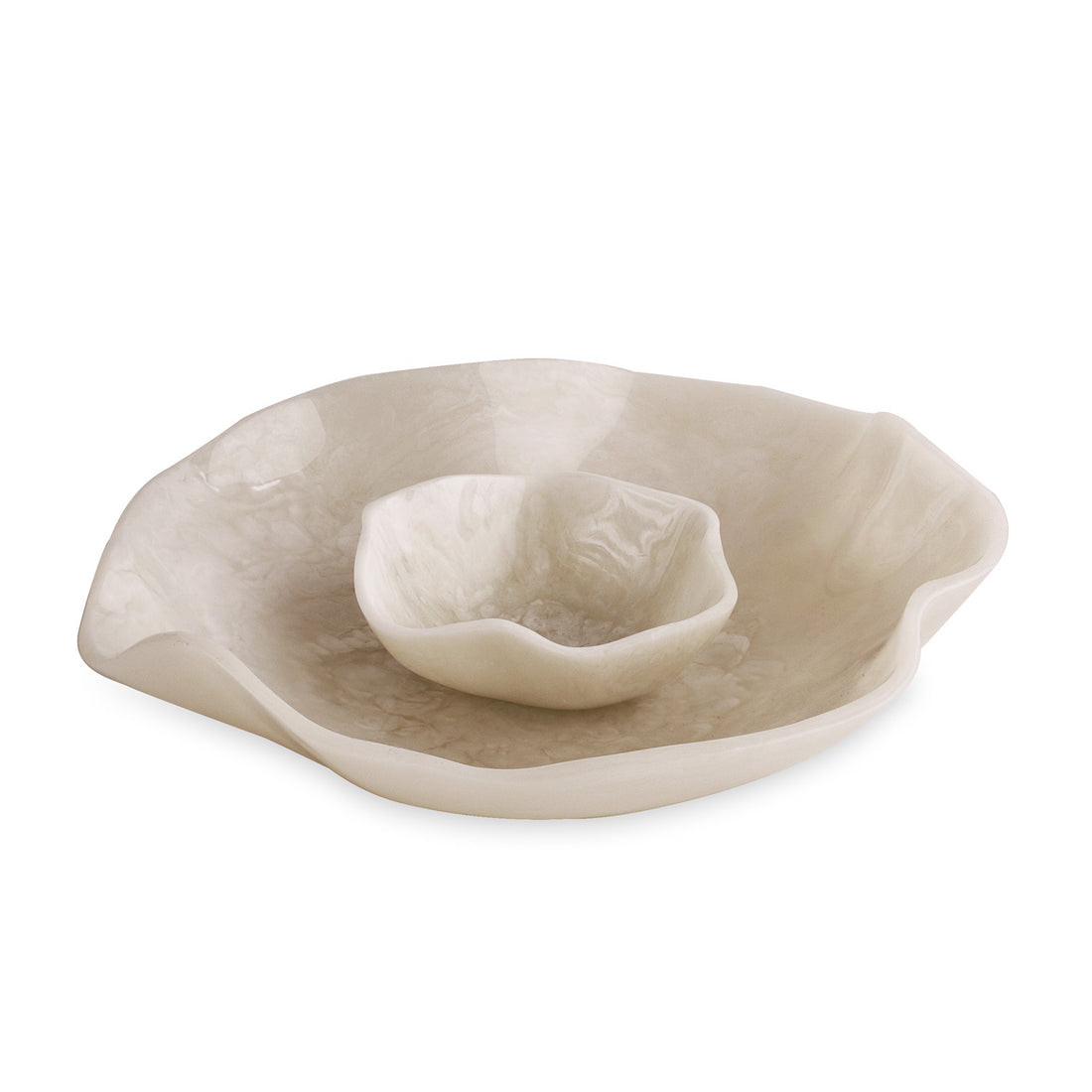 Sculpted Serving Platter with Dip Bowl – Ivory Finish