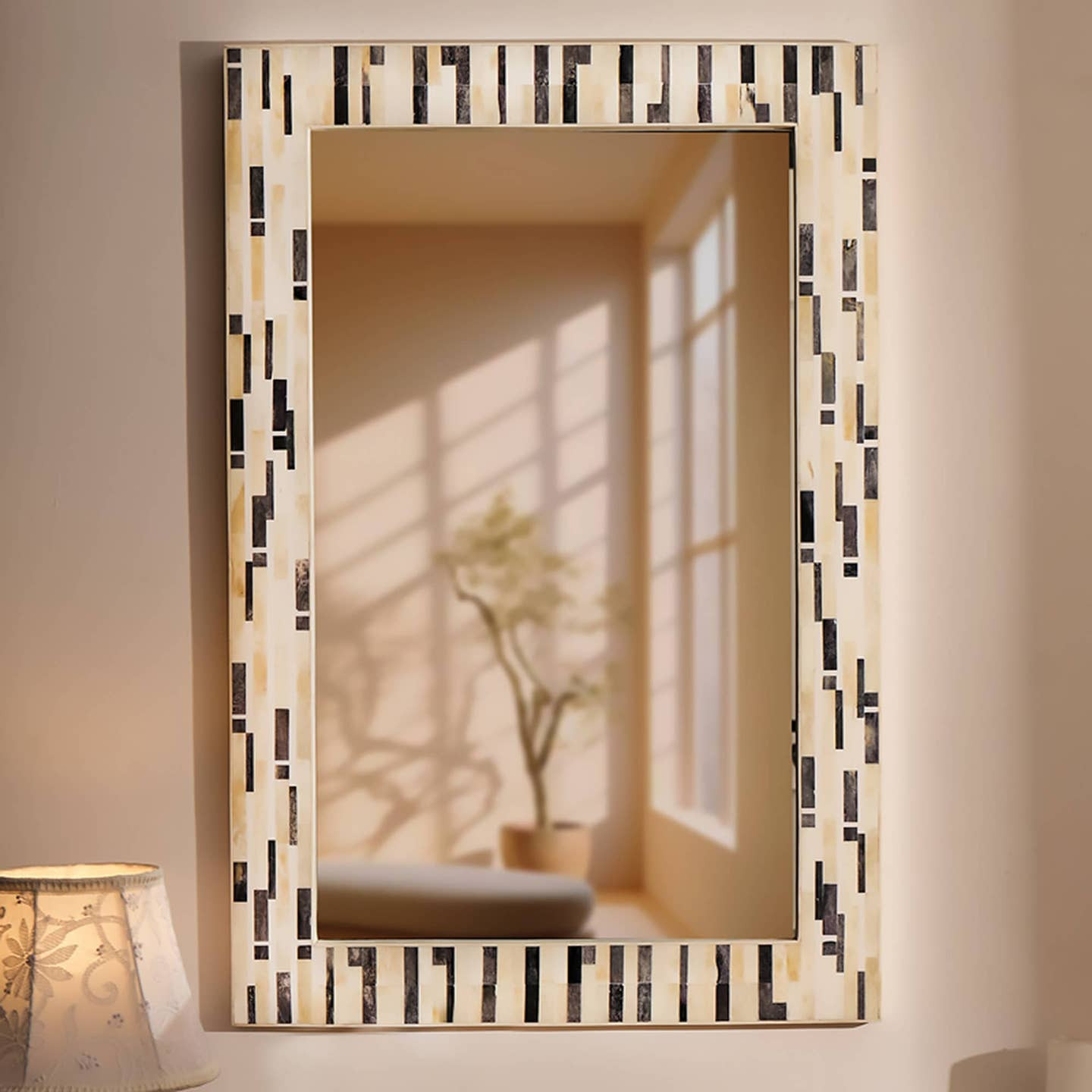 Vintage Ivory Inlay Mirror