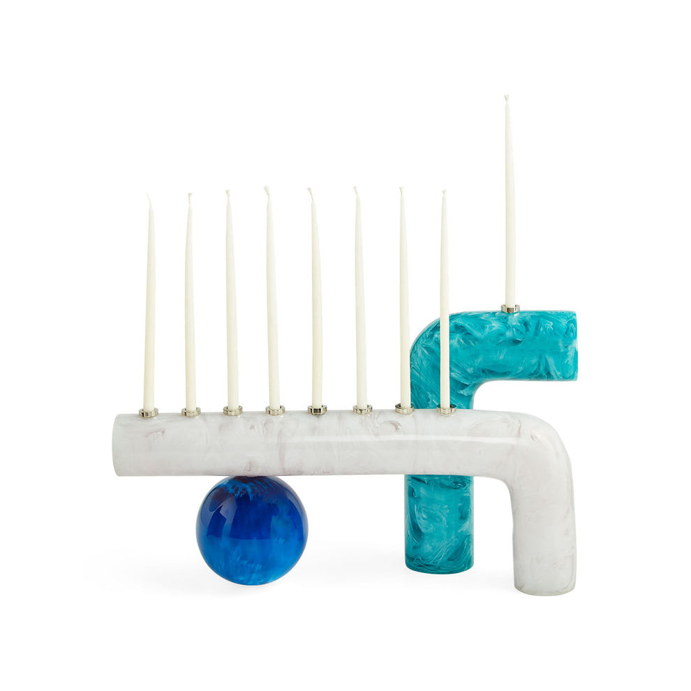 Handcrafted Marbled Resin Menorah - Image 2