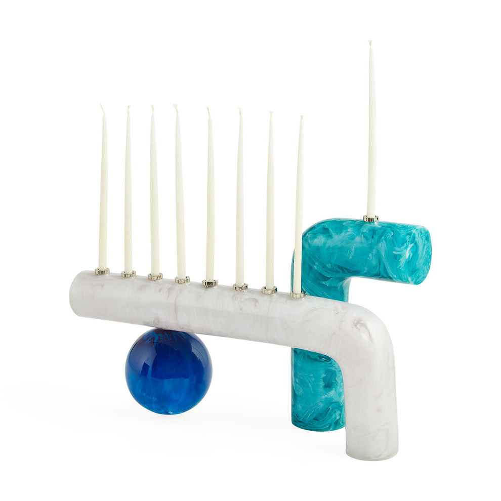 Handcrafted Marbled Resin Menorah - Image 3
