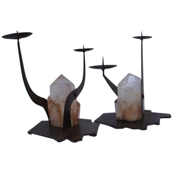 Crystal Clarity: Clear Quartz & Metal Candle Stand