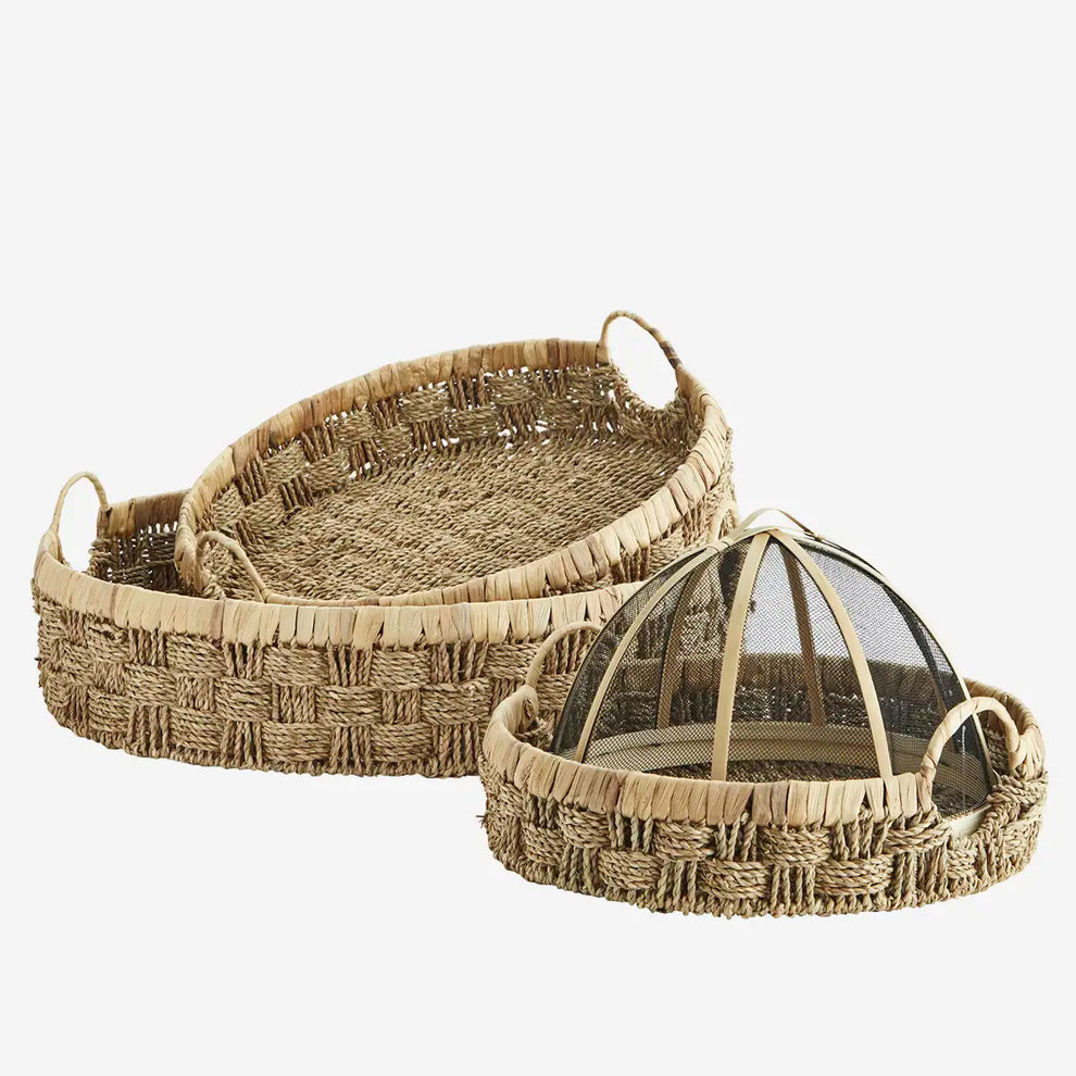 Natural Fiber Round Tray Set with Handles - Image 2